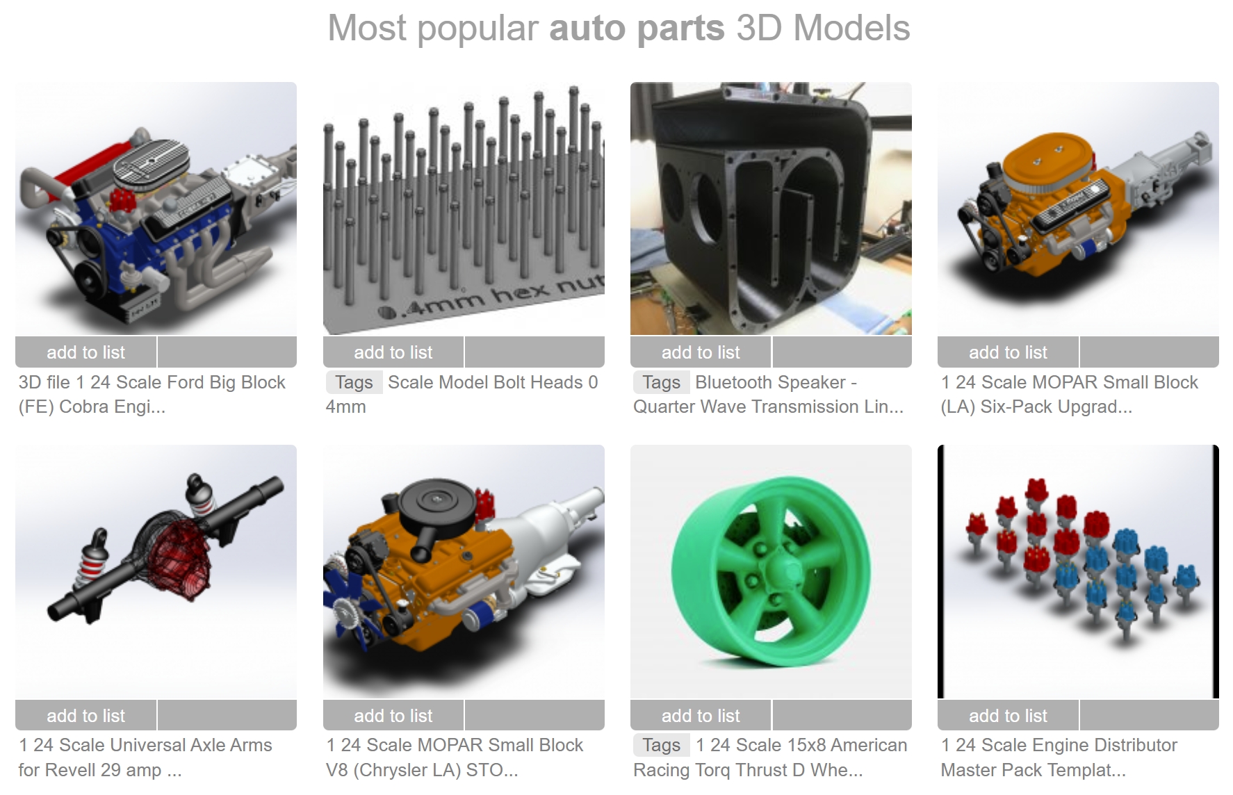 yeggi3D-Drucker Autoteile STL-Dateien yeggi3D Printer Car Parts STL Files