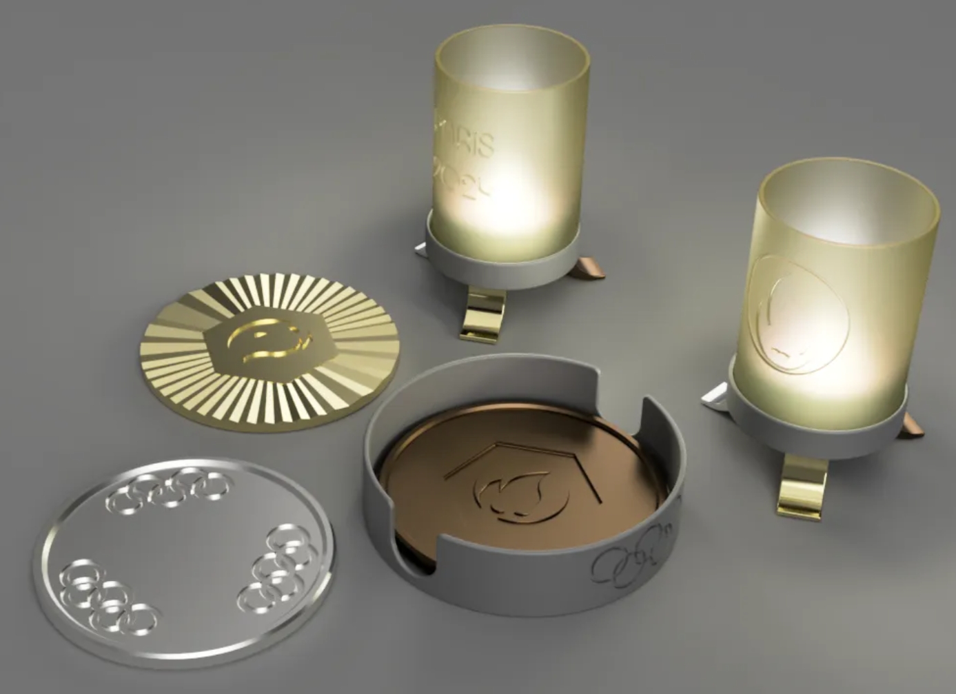 3D-Modelle von Teelichtern und Untersetzern für die Olympischen Spiele 2024 2024 Olympic Games Tea Lights and Coasters 3D Models